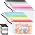 Sooez 24 Pack Mesh Zipper Pouch with Sticky Labels, A4 Mesh Bags, Toy Storage Board Game Puzzles Organization, Sturdy Letter Size File Folders Organizer for Teacher School Classroom Office Supplies