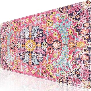 iLeadon Large Boho Desk Mouse Pad Mat,Computer Desk Cover Mat with Smooth Lycra Surface,Rubber Base Mousepad with Stitched Edges,Keyboard Mat for Office,Home (Boho Floral)