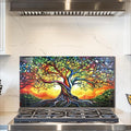 fzxwyishu Tree of Life,Tempered Glass Backsplash For Kitchen Behind Stove,Easy to Clean Kitchen Sink Cover Splash Guard, Home Kitchen Décor (color, 30"x16"(76.2x40.64cm))