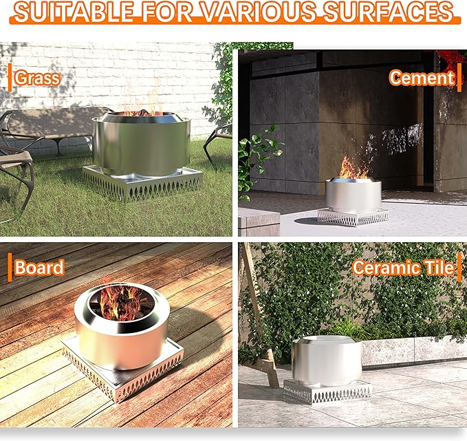 Stainless Steel Fire Pit Base for Surface Protection, X24 (25.6 Inch) Metal Fire Pit Mat, Heavy Duty Accessory for Solo Stove, Deck Protector with Air Vents for Indoor Outdoor Use