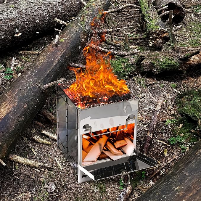 Fire Pit with Removable Ash-Pan Smokeless Firepit 304 Stainless Steel Material - Outdoor Fire Pit Silver 7.6x10.6 Inches - Smokeless Firepit for Indoor Outdoor Patio Camping Backyard