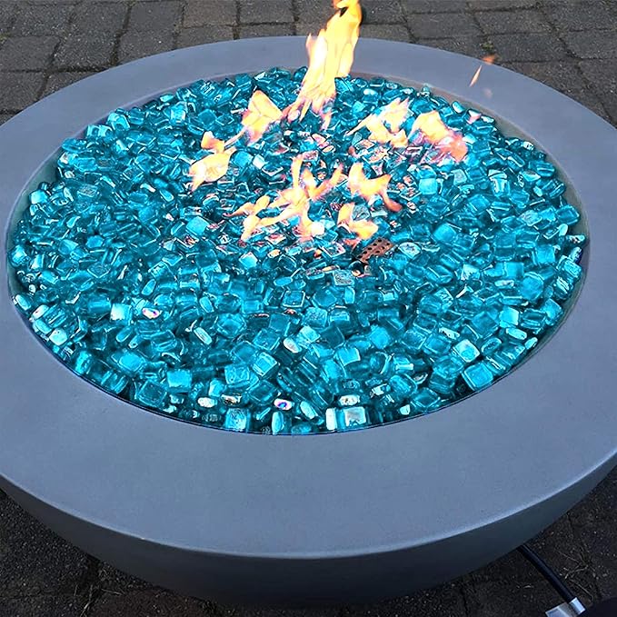 Mr. Fireglass 1 inch Fire Glass Cubes for Fireplace Fire Pit and Landscaping, 10 lb High Luster Caribbean Blue