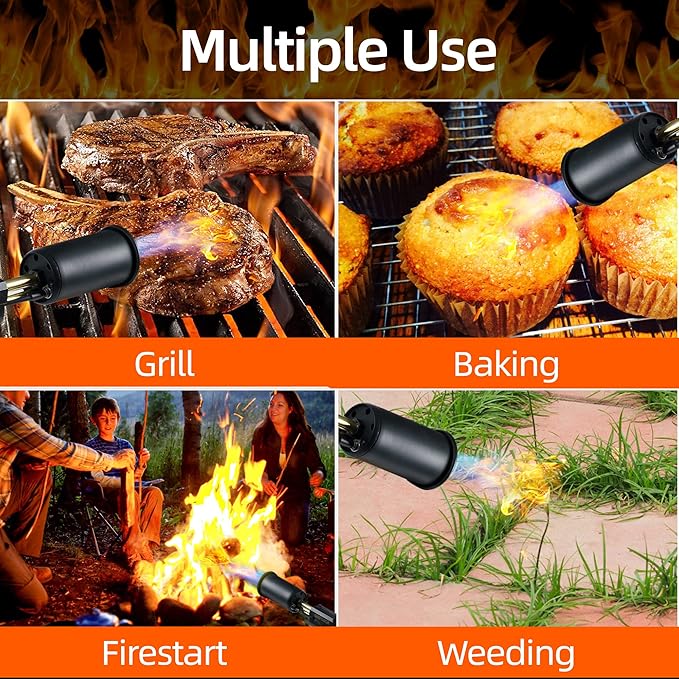 Grill Torch Charcoal Torch Lighter, Campfire Starter,Sous Vide,Kitchen torch,Grill & Cooking Propane Torch included a Meat Thermometer Kit for Charcoal Starter, BBQ Searing(Fuel Not Included)