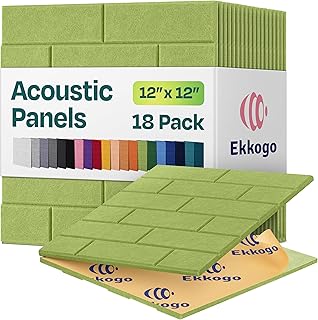 Acoustic Wall Panels 18-Pack, 12"x12"x0.4" Decorative Self-Adhesive Sound Proofing | High Density 3D Brick Soundproof Absorbing Tiles for Walls, Home, Office & Studio - Gin Green