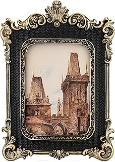 5x7 Picture Frame - Gothic Vintage European Design, Antique Baroque Style Photo Frame for Wall Hanging, Tabletop Display, and Home Decor (Black)