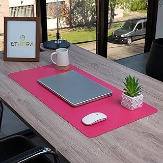 Desk Mat -Computer Desk mat with Non Slip Suede Bottom with Stitched Edges- Waterproof - Leather Desk pad PU Desk Cover for Home, Mouse, Makeup Mat for Vanity (Pink, 31.5 x 15.7)