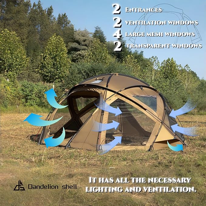 Hot Tent with Stove Jack – 4 Season Waterproof & Windproof Shelter for 1–4 People, Lightweight for Camping, Hiking, Hunting & Fishing