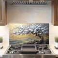 DAIFURONGE Tempered Glass Backsplash for Kitchen, Tree of Life Art Stove Backsplash Protector - Easy to Clean Wall Decor (Art Deco 4, 30"x16"(76.2x40.64cm))