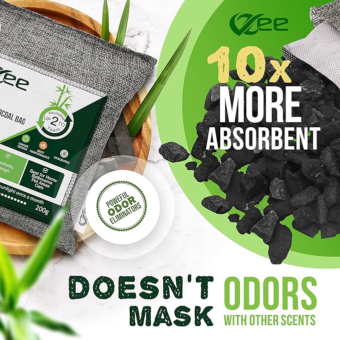 8 XL Bags x 200g Nature Fresh Activated Odor Absorber, Bamboo Charcoal Air Purifying Bag, Odor Eliminator for Home, Car, Cigarette Smoke, Dog, Cat, Shoes