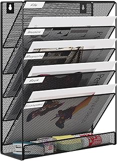 EasyPAG 5 Tier Wall File Holder, Mesh Hanging Folder Organizer with Classify Label, Versatile Desk File Holder, Vertical Wall Mounted Mail Organizer for Office Home Cubicle, Black