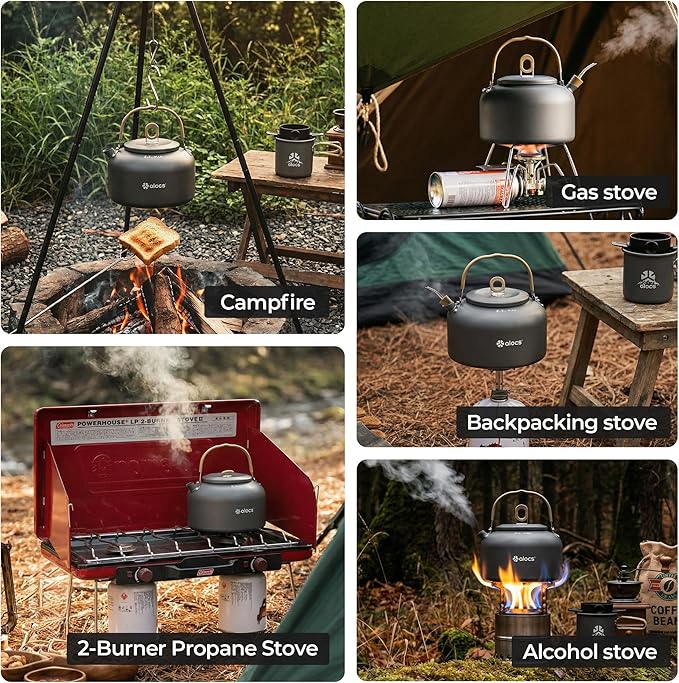 Alocs 2.3L Camping Coffee Pot Outdoor Coffee Maker Set, Hard Anodized Aluminum Camping Kettle with Pour Over Coffee Kit, 12oz Mug & Precision Spout, Portable Backpacking Gear for Campfire & Gas Stove