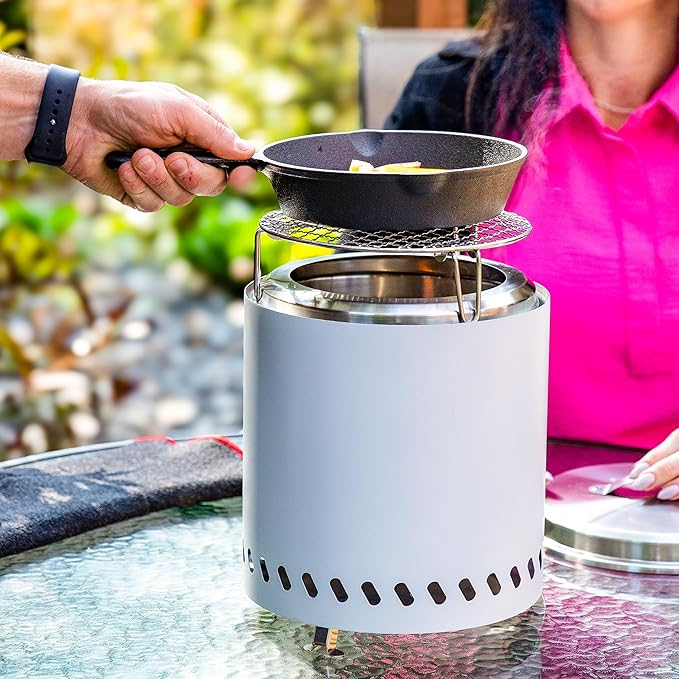 Sunnydaze 3-Piece Smokeless Tabletop Fire Pit Accessory Kit - Round Lid, Portable Fire Pit Stand, and Cooking Grate - Stainless Steel - 8.75"