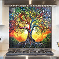 fzxwyishu Tree of Life,Tempered Glass Backsplash For Kitchen Behind Stove,Easy to Clean Kitchen Sink Cover Splash Guard, Home Kitchen Décor (color, 30"x30"(76.2x76.2cm))