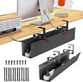 Under Desk Cable Management Tray - Under Desk Cord Management - Clamp/Screw Mount - Fabric Wire Management - Cable Raceways Tray Cord Hiders for Office/Home (Black, 28.6"×5.6")