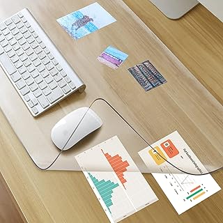 Awnour Clear Desk Mat on top of desks - 36 x 17 inches - Clear Transparent Plastic Desk Protector - Desk Writing Mat for Office and Home
