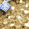 NUPICK 5 Pound Fire Glass, 1/2 Inch Reflective Fire Pit Glass, Tempered Firepit Glass Rock for Propane or Natural Gas, Glass Rocks for Fire Pit Table, Fireplace Glass for Landscaping, Gold