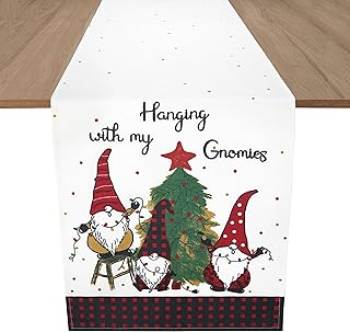 Folkulture Christmas Table Runner 90 Inches Long for Indoor Christmas Decorations for Home, 100% Cotton Gnome Table Runner, Linen Dining Table Runner Farmhouse Style Dresser Runner (Holiday Gnomes)