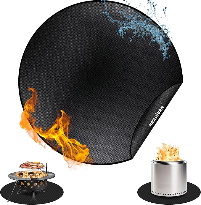 36" Fire Pit Mat for Solo Stove Bonfire, 3-Layer Heat Resistant Fireproof Under Grill Mat, Double-Sided Silicone Deck & Patio Protector, Round BBQ Mat, Easy to Clean Reusable