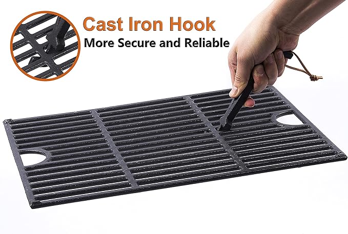 DELSbbq 2 Pack Grill Grate Lifter, Cast Iron Cooking Grid Lifter, Barbecue Universal Grate Lifter Tool for Most Charcoal Grills and Gas Grills, Grate Hook, Grate Handle