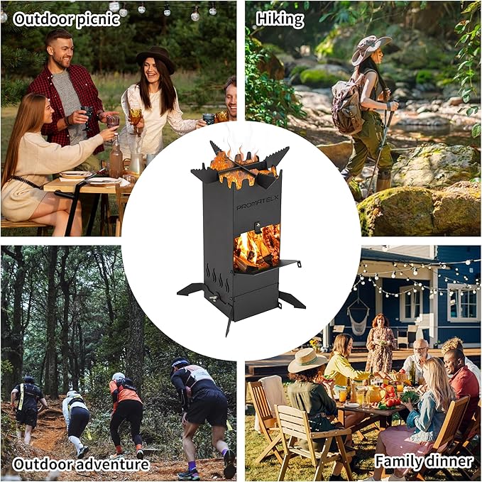 Portable Rocket Stove, Wood-Burning Stove & Backpacking Stove, Windproof Design with Carry Bag, Perfect for Backyard & Outdoor Cooking (Small)