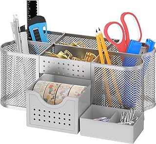 Deco Brothers Desk Organizers Pen Holder Office Caddy Storage, Silver