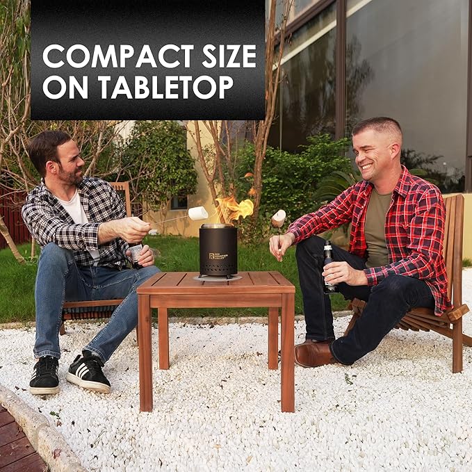 Red Mountain Valley Smokeless Tabletop Fire Pit with Mat, Portable Mini Low Smoke Camping Stove with Travel Bag and Fireproof Mat, Stainless Steel Black, for Outdoor Enthusiasts