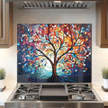 DAIFURONGE Tempered Glass Backsplash for Kitchen, Tree of Life Art Stove Backsplash Protector - Easy to Clean Wall Decor (Art Deco 2, 30"x24"(76.2x60.96cm))