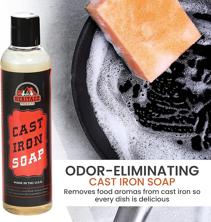 Heritage Products Cast Iron Soap – All Natural Skillet Cleaning Soap Cleans, Restores, Removes Rust from Griddle, Grill Grate, Dutch Oven - Cast Iron Cleaner for Home and Camping