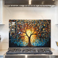 fzxwyishu Tree of Life,Tempered Glass Backsplash For Kitchen Behind Stove,Easy to Clean Kitchen Sink Cover Splash Guard, Home Kitchen Décor (blue, 30"x20"(76.2x50.8cm))