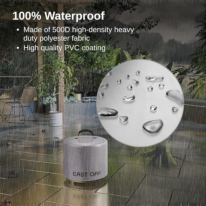 EAST OAK 17'' Fire Pit Cover for Outdoor Smokeless Firepit, 500D Heavy Duty Fabric, Waterproof, Dustproof, and All-Weather Resistant, Light Gray, 16.85"Dia X 12.59"H