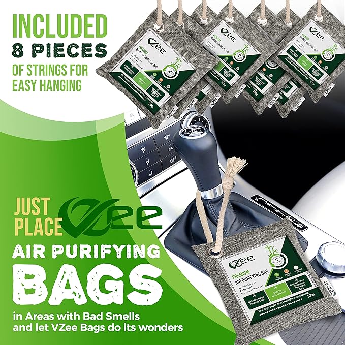 8 XL Bags x 200g Nature Fresh Activated Odor Absorber, Bamboo Charcoal Air Purifying Bag, Odor Eliminator for Home, Car, Cigarette Smoke, Dog, Cat, Shoes