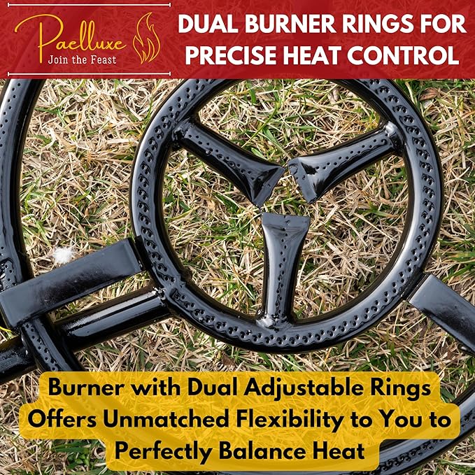 Paelluxe Paella Burner and Stand Set 16 Inch Dual Ring Propane Burner Outdoor Stove with Table Top Stand & Regulator, Portable Gas Cooker Wok Burner for Camping, Crawfish Boil Cooking Outdoor Paellera