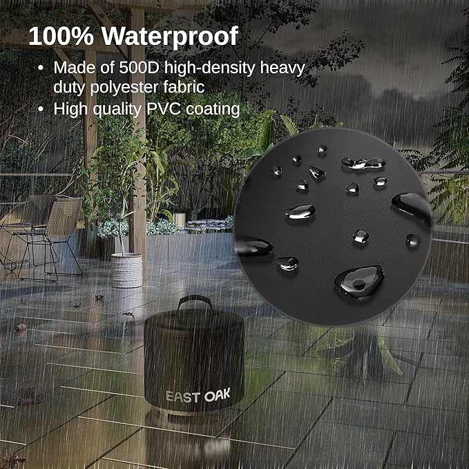 EAST OAK 17'' Fire Pit Cover for Outdoor Smokeless Firepit, 500D Heavy Duty Fabric, Waterproof, Dustproof, and All-Weather Resistant, Black, 16.85"Dia X 12.59"H