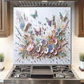 DAIFURONGE Tempered Glass Backsplash For Kitchen,3D Butterfly Flower Gesign Stove Backsplash Panel,Easy to Clean,Wall Decor (Art Deco 1, 30"x30"(76.2x76.2cm))