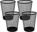 SLSON 4 Pack Pen Holder Metal Mesh Pencil Holders Round Shaped Pen Holders for Desk Office Wire Mesh Container Pen Organizer,Black