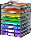 Cawukege 9 Tier Paper Organizer with Handle, Black Large Capacity Desk Organizer Mesh File Folder Letter Paper Tray Desktop Document Sorter for Classroom, School, and Office Accessories Organization