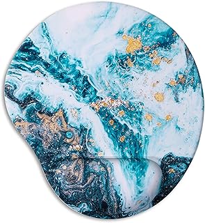Ergonomic Mouse Pad with Wrist Support,Cute Mouse Pads with Wrist Rest,Comfortable Mouse Pad for Home Office Gaming Working Computers Laptop,Pain Relief with Non-Slip PU Base (Blue Marble)