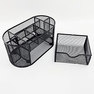 Fengtaiyuan T12, Black Metal Wire Mesh Pencil Holder for Desk, Pencil Cup for Office, Pen Holder for School, Desktop Organizer, Office Storage Box (T12)
