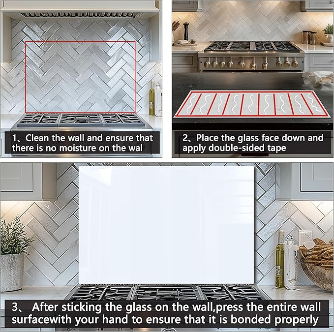 DAIFURONGE Tempered Glass Backsplash for Kitchen, Black and White Art Stove Backsplash Protector - Easy to Clean Wall Decor (White, 30"x20"(76.2x50.8cm))