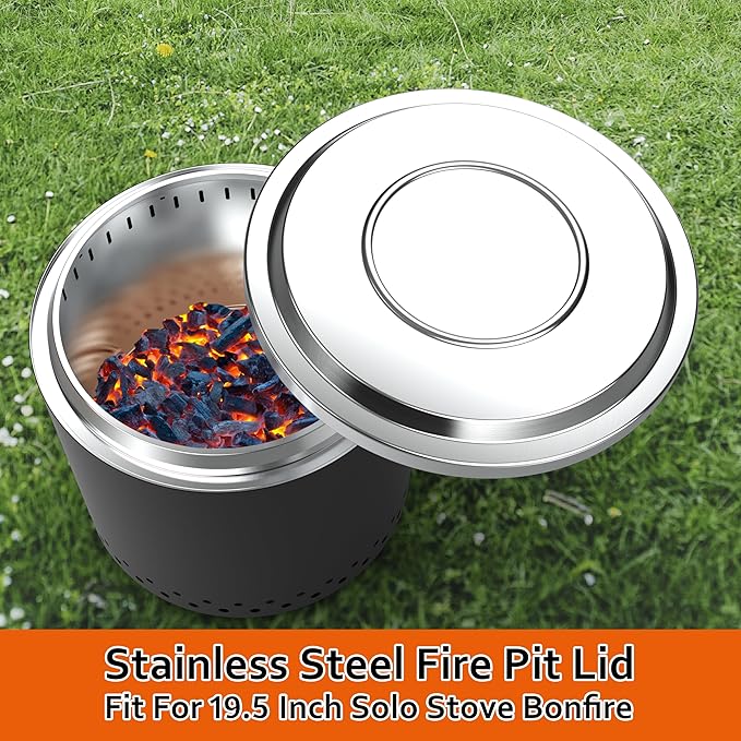 Fire Pit Lid for Solo Stove Bonfire,19.5 Inch Stainless Steel Fire Pits Cover,Anti-Rust and Waterproof Fire Pit Accessories for Outdoor Fire Pits and Camping Accessories