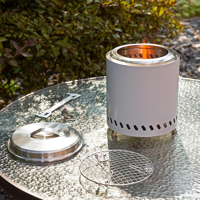Sunnydaze 3-Piece Smokeless Tabletop Fire Pit Accessory Kit - Round Lid, Portable Fire Pit Stand, and Cooking Grate - Stainless Steel - 8.75"