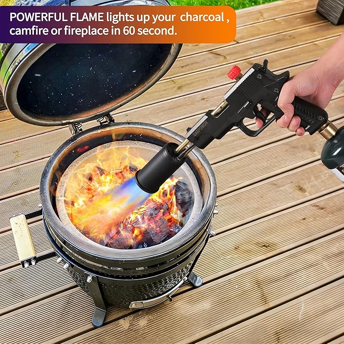 POWERFUL Grill Gun Propane Torch, Searing Torch kit with Meat Thermometer, Charcoal Starter, Campfire Starter,Cooking Sear Torch,Sous Vide,Kitchen torch, Charcoal BBQ Light,Culinary Torch
