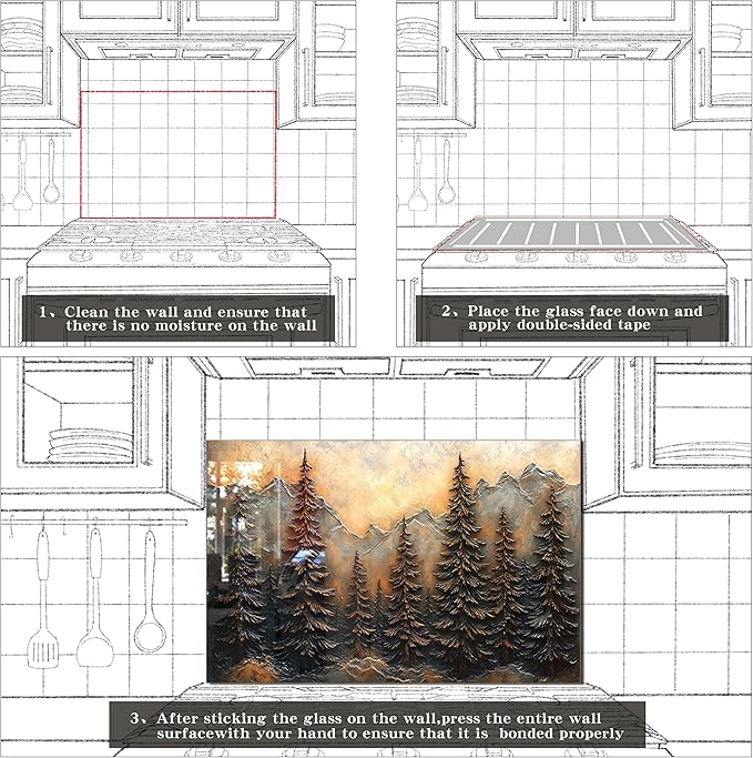 fzxwyishu Tree of Life,Tempered Glass Backsplash For Kitchen Behind Stove,Easy to Clean Kitchen Sink Cover Splash Guard, Home Kitchen Décor (brown, 30"x20"(76.2x50.8cm))