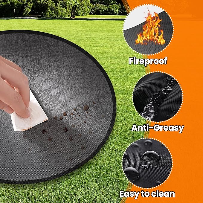 24'' Fire Pit Mat 5200, 4-Layer Fireproof Deck Protector, Fire Pit Accessories, Burn Barrel, Under Grill, BBQ, Patio Shield, Fire Retardant Base Pad for Outdoors