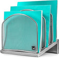 Mindspace Desk Organizer Inclined File Sorter, Office Desktop Document sorter with 5 upright sections | File Folder and Letter Organizer | The Mesh Collection, Silver