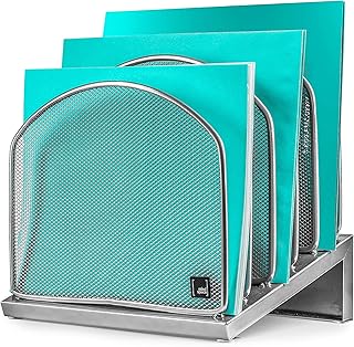 Mindspace Desk Organizer Inclined File Sorter, Office Desktop Document sorter with 5 upright sections | File Folder and Letter Organizer | The Mesh Collection, Silver