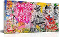 JKWALL77 Banksy Street Wall Art - Graffiti Abstract Canvas Wall-Art for Living Room Ready To Hang Size 40" x 20"