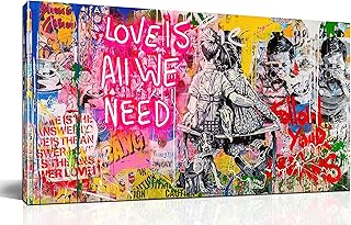 JKWALL77 Banksy Street Wall Art - Graffiti Abstract Canvas Wall-Art for Living Room Ready To Hang Size 40" x 20"