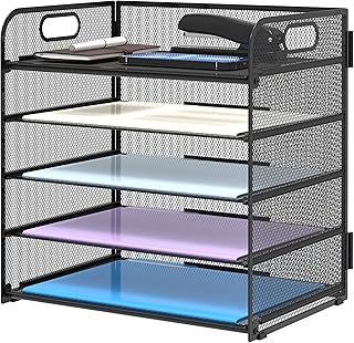 Supeasy 5 Trays Paper Organizer Letter Tray with Handle-Mesh Desk File Holders, Paper Sorter Desk Organizer for Office, Home, Classroom or School