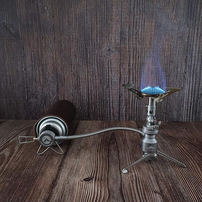 Butane Adapter Stand Type Remote Stove for Camping Backpacking Butane Gas Fuel Canister w/Hose Z23-VC (Silver)